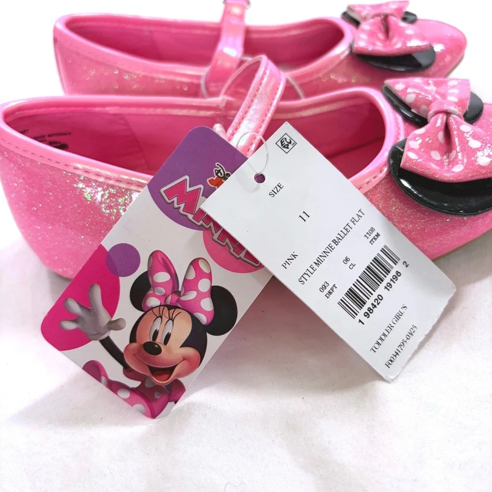 Disney Minnie Mouse Toddler Girls Pink Glitter Ballet Flat Shoes Size 11 NWT